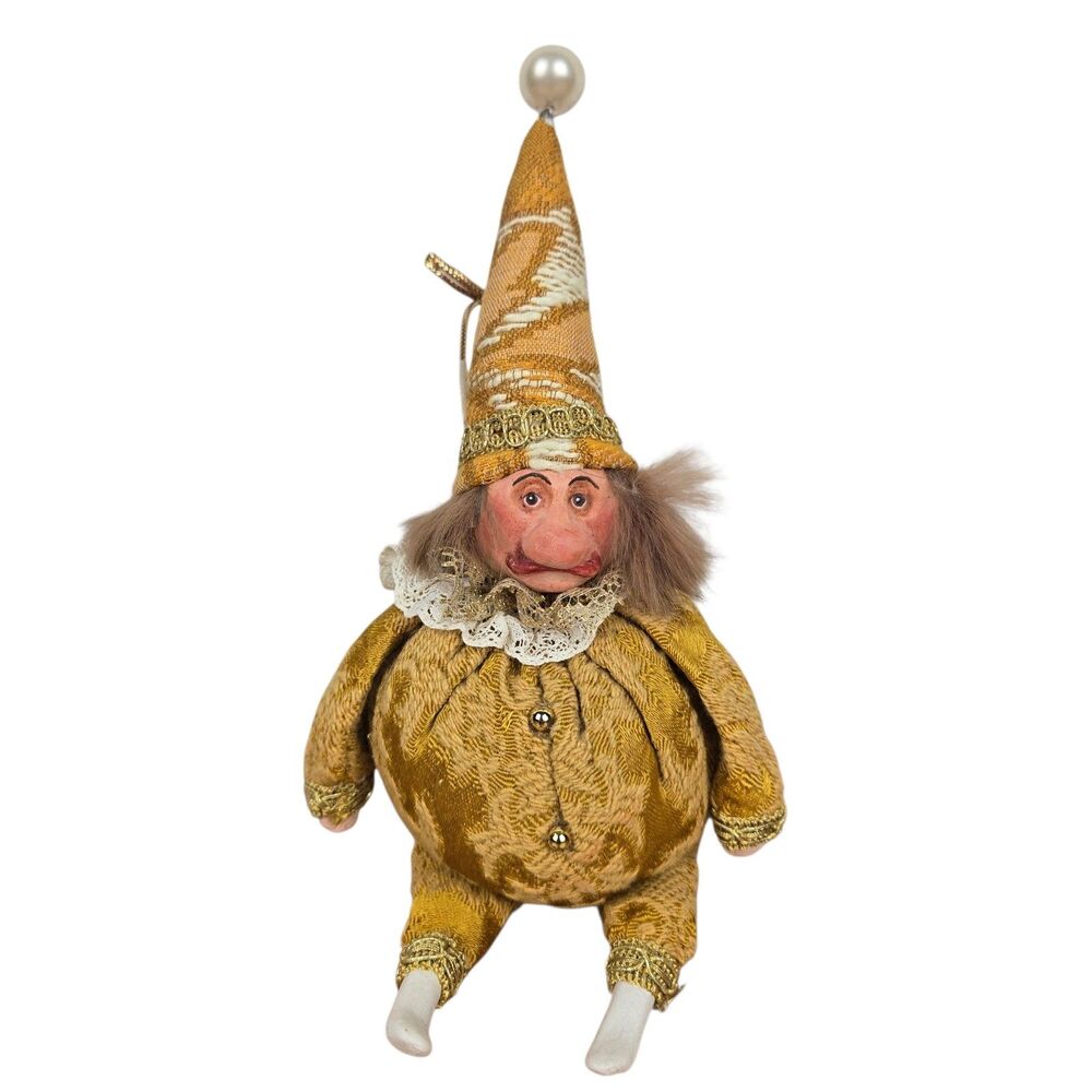 Vtg Elf Ornament Made in Italy Tapestry Gold Plush Cloth Ceramic Christmas 9"